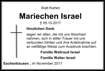 Todesanzeige von Mariechen Israel von SYK