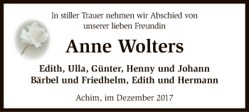 Todesanzeige von Anne Wolters von SYK