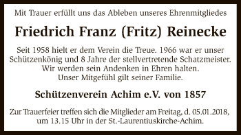 Todesanzeige von Friedrich Franz Fritz Reinecke von SYK