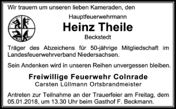 Todesanzeige von Heinz Theile von SYK