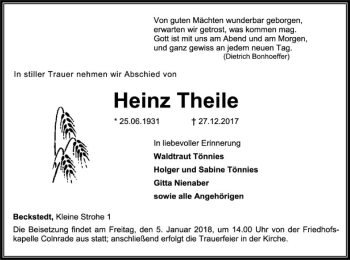 Todesanzeige von Heinz Theile von SYK