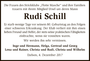 Todesanzeige von Rudolf Schill von SYK