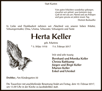 Todesanzeige von Herta Keller von SYK