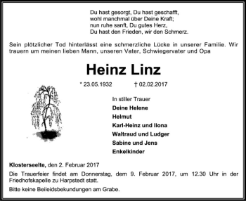Todesanzeige von Heinz Linz von SYK