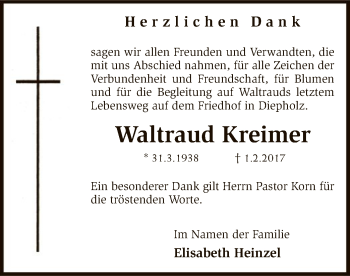 Todesanzeige von Waltraud Kreimer von SYK