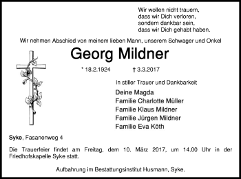 Todesanzeige von Georg Mildner von SYK
