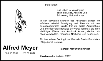 Todesanzeige von Alfred Meyer von SYK