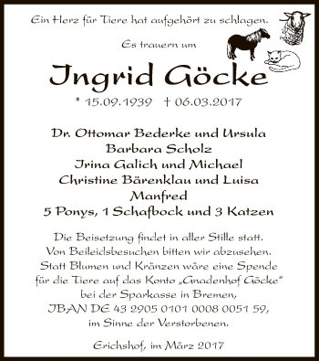Todesanzeige von Ingrid Göcke von SYK