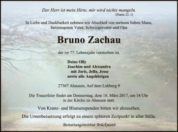 Todesanzeige von Bruno Zachau von SYK