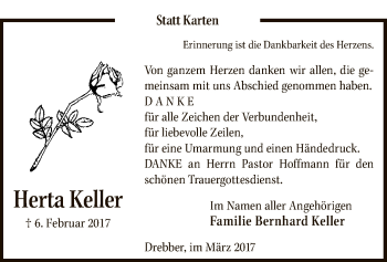 Todesanzeige von Herta Keller von SYK