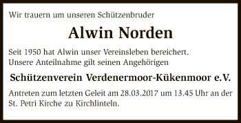 Todesanzeige von Alwin Norden von SYK