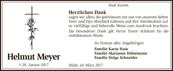 Todesanzeige von Helmut Meyer von SYK