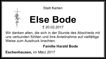 Todesanzeige von Else Bode von SYK