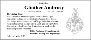 Todesanzeige von Günter Ambrosy von SYK