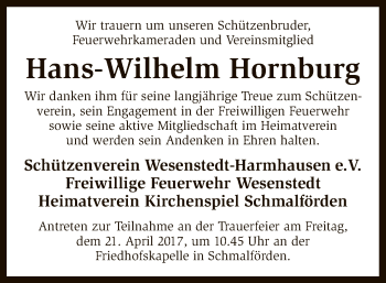 Todesanzeige von Hans-Wilhelm Homburg von SYK