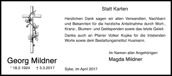 Todesanzeige von Georg Mildner von SYK