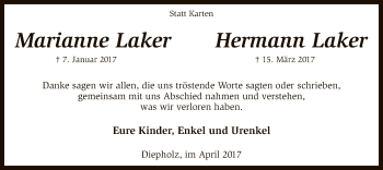 Todesanzeige von Marianne und Hermann Laker von SYK