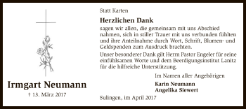 Todesanzeige von Irmgart Neumann von SYK