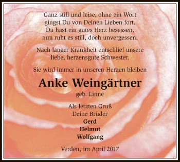 Todesanzeige von Anke Weingärtner von SYK