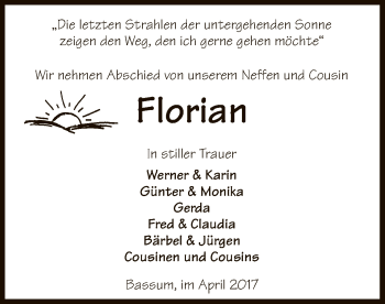 Todesanzeige von Florian  von SYK
