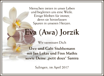 Todesanzeige von Eva Jorzik von SYK