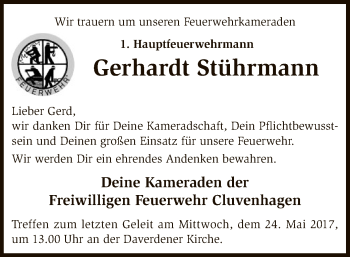 Todesanzeige von Gerhardt Stührmann von SYK