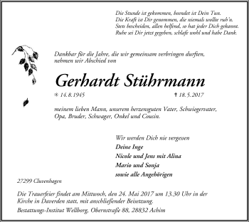 Todesanzeige von Gerhardt Stührmann von SYK
