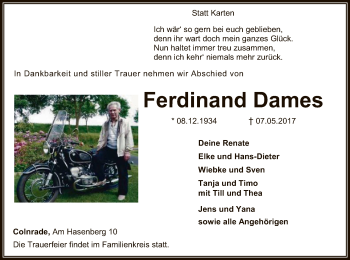 Todesanzeige von Ferdinand Dames von SYK
