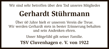 Todesanzeige von Gerhardt Stührmann von SYK