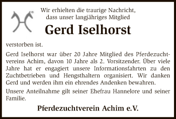 Todesanzeige von Gerd Iselhorst von SYK