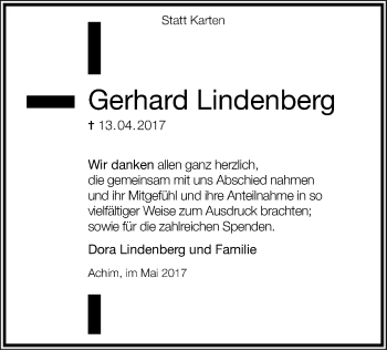 Todesanzeige von Gerhard Lindenberg von SYK
