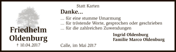 Todesanzeige von Friedhelm Oldenburg von SYK