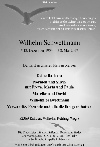 Todesanzeige von Wilhelm Schwettmann von SYK