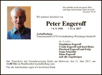 Todesanzeige von Peter Engeroff von SYK