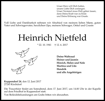 Todesanzeige von Heinrich Nietfeld von SYK