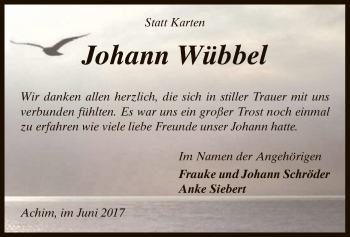 Todesanzeige von Johann Wübbel von SYK