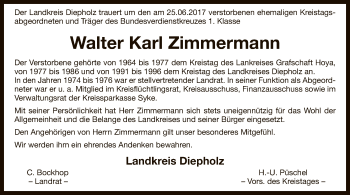 Todesanzeige von Walter Zimmermann von SYK