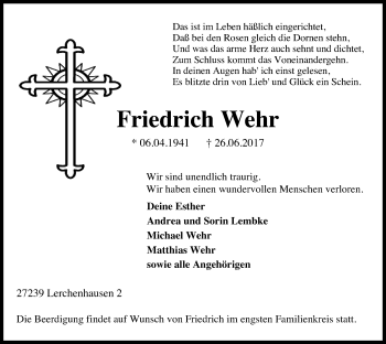Todesanzeige von Friedrich Wehr von SYK