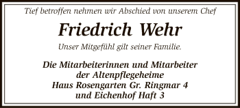 Todesanzeige von Friedrich Wehr von SYK