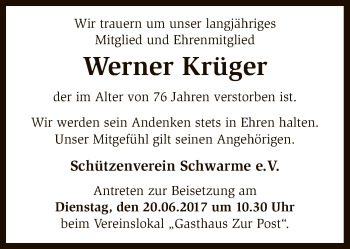 Todesanzeige von Werner Krüger von SYK