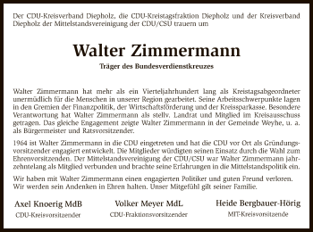 Todesanzeige von Walter Zimmermann von SYK