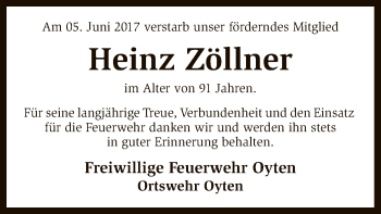 Todesanzeige von Heinz Zöllner von SYK