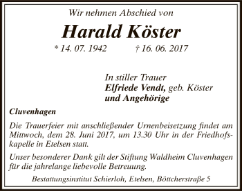 Todesanzeige von Harald Köster von SYK