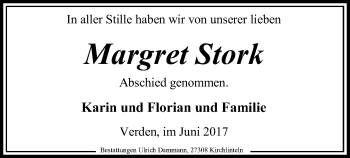 Todesanzeige von Margret Stork von SYK