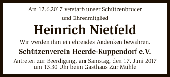 Todesanzeige von Heinrich Nietfeld von SYK