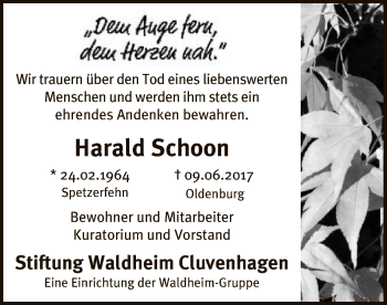 Todesanzeige von Harald Schoon von SYK