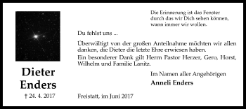 Todesanzeige von Dieter Enders von SYK
