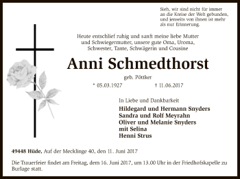 Todesanzeige von Anni Schmedthorst von SYK