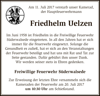 Todesanzeige von Friedhelm Uelzen von SYK