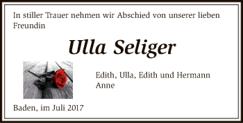 Todesanzeige von Ulla Seliger von SYK